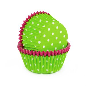 Green Dots w / Pink Trim Standard Cupcake Baking Cup Liner -Pack of 500