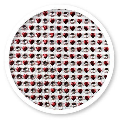 Red Hearts & Silver Dots Rhinestone Cake Bling 10 Yards