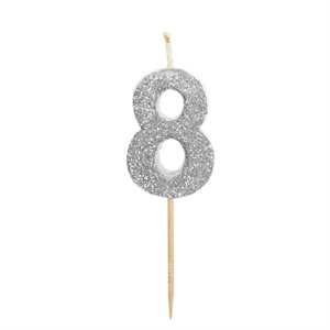 Silver Glitter Number 8 Candle 1 3 / 4"